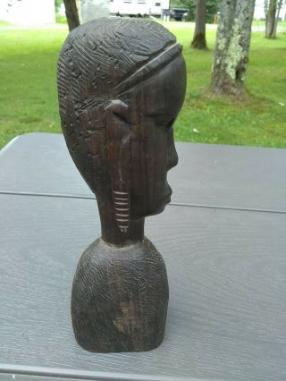 Vintage Hand Carved Woman Wood Sculpture African Tribal Art Head Statue