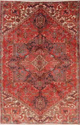 SEMI - ANTIQUE Geometric RED/PINK Heriz Goravan Area Rug Oriental Carpet WOOL 7x10 2