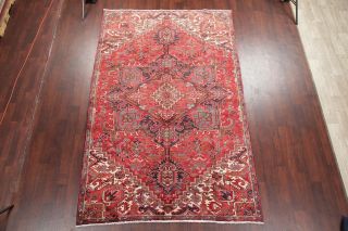 SEMI - ANTIQUE Geometric RED/PINK Heriz Goravan Area Rug Oriental Carpet WOOL 7x10 3