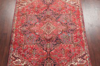 SEMI - ANTIQUE Geometric RED/PINK Heriz Goravan Area Rug Oriental Carpet WOOL 7x10 4