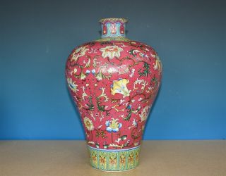 FINE ANTIQUE CHINESE FAMILLE ROSE PORCELAIN MEIPING VASE MARKED QIANLONG E7979 2