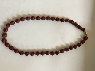 Antique Chinese Cinnabar Necklace,  30” 38 Beads @ 18mm 2