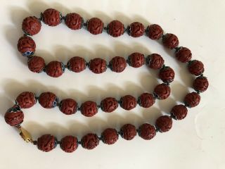 Antique Chinese Cinnabar Necklace,  30” 38 Beads @ 18mm 3