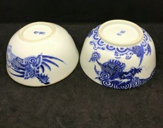 IMPRESSIVE Chinese Antique Oriental Porcelain Blue and White Dragon Phoenix Bowl 2