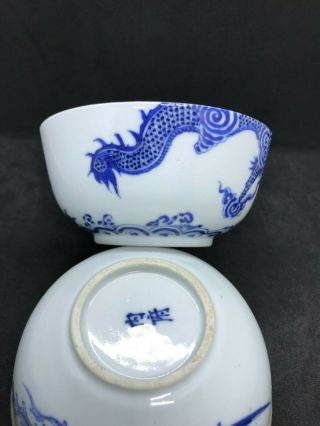 IMPRESSIVE Chinese Antique Oriental Porcelain Blue and White Dragon Phoenix Bowl 6