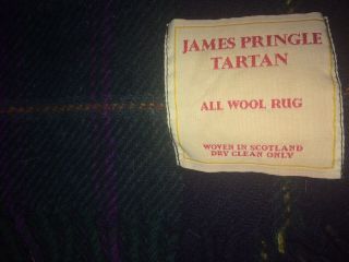 Vtg James Pringle Tartan Plaid Wool Fringe Camp Throw Blanket Scotland