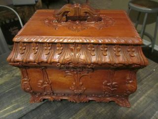 Antique Victorian Tea Box Caddy Chest Hand Carved Mahogany Dovetailed Tray Look