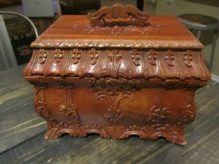 Antique Victorian Tea Box Caddy Chest Hand Carved Mahogany Dovetailed Tray LOOK 5