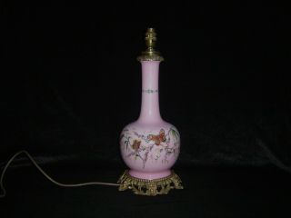 Large Antique Enameled Opaline Glass Lamp With Bronze Mounts
