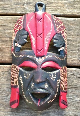 Vintage Wooden Hand Carved African Wall Hanging Mask