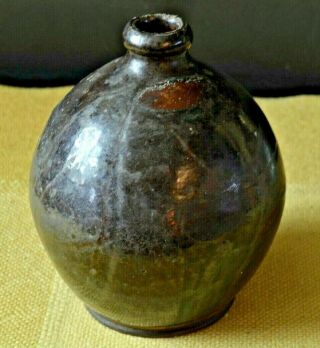 Vintage Stoneware Mid Century Black Ball Ceramic Vase