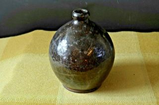 Vintage Stoneware Mid Century Black Ball Ceramic Vase 8
