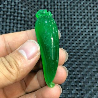 Collectible Chinese Green Jadeite Jade Carved Chili Pepper Handwork Rare Pendant