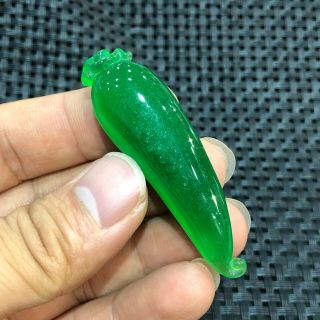 Collectible Chinese Green Jadeite Jade Carved Chili Pepper Handwork Rare Pendant 2