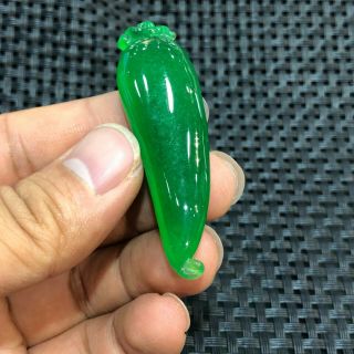 Collectible Chinese Green Jadeite Jade Carved Chili Pepper Handwork Rare Pendant 3