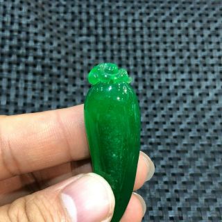 Collectible Chinese Green Jadeite Jade Carved Chili Pepper Handwork Rare Pendant 4