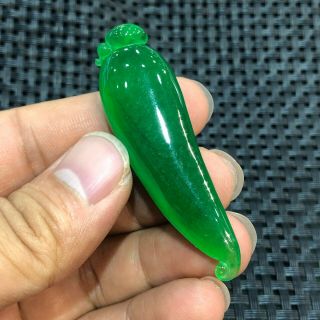 Collectible Chinese Green Jadeite Jade Carved Chili Pepper Handwork Rare Pendant 5