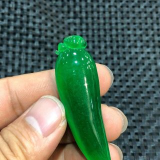 Collectible Chinese Green Jadeite Jade Carved Chili Pepper Handwork Rare Pendant 6