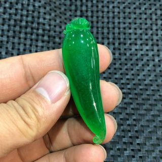 Collectible Chinese Green Jadeite Jade Carved Chili Pepper Handwork Rare Pendant 7