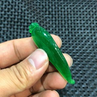 Collectible Chinese Green Jadeite Jade Carved Chili Pepper Handwork Rare Pendant 8