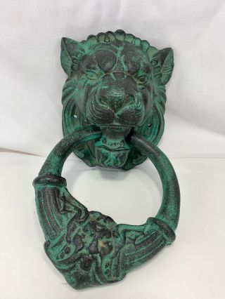 Large Antique French Victorian Style Cast Iron Lion Head Door Knocker Handle 3D 6