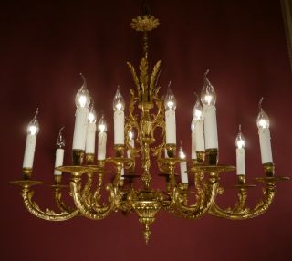 Brass French Chandelier Vintage Ceiling Lamp Lustre Old 16 Light Filigree