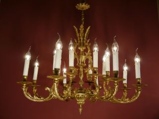 BRASS FRENCH CHANDELIER VINTAGE CEILING LAMP LUSTRE OLD 16 LIGHT FILIGREE 9