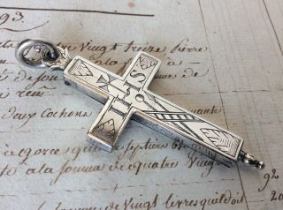 Rare 17th18th Century Antique Solid Silver “ihs” Cross Reliquary Locket Pendant