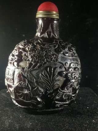 Chinese Exquisite Hand Carved Pine People Carving Antlers Snuff Bottle