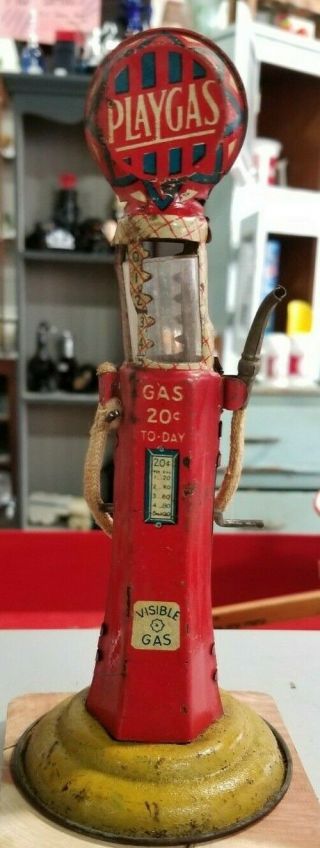 Rare 1919 - 1921 Mohawk Playgas Tin Toy Gas Pump Visible Pump Toy Service Station