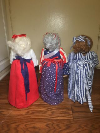 Set Of 3 vintage Home - Bred Folk Art Handcrafted Dolls By Linda Gill Americana 8