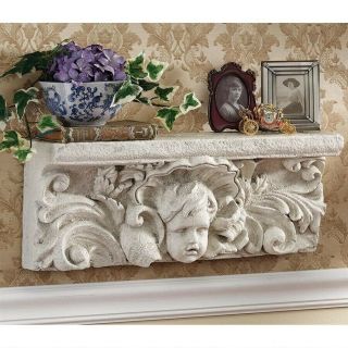 20 " Italian Cathedral Sculptural Angel Baby Pediment Wall Shelf Hanging Decor