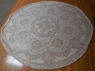 68 " Round Vintage Quaker Lace Tablecloth Picot Loops Undamaged Condion