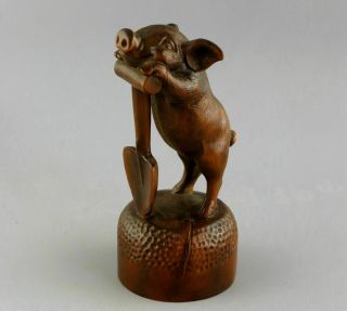 Collectable Handwork Antique Boxwood Carve Lovely Pig Unique Interesting Statue