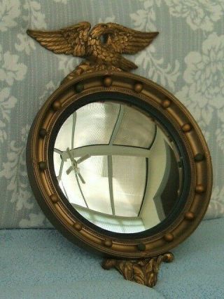 Vintage English Atsonea / Art Deco / Convex / Bullseye Gilt Mirror With Eagle