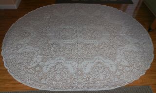 69x86 " Oval Vintage Quaker Lace Tablecloth Picot Loops Ivory Lovely
