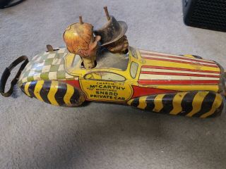 Vintage 1939 Marx Charlie McCarthy & Moritmer Snerd Private Car Windup Tin Toy 4