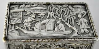 RARE Chinese Export Silver FIGURAL scenes SNUFF BOX.  Wongshing of canton c.  1840 2
