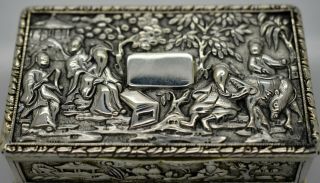 RARE Chinese Export Silver FIGURAL scenes SNUFF BOX.  Wongshing of canton c.  1840 3