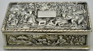 RARE Chinese Export Silver FIGURAL scenes SNUFF BOX.  Wongshing of canton c.  1840 4