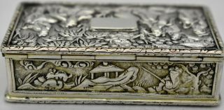 RARE Chinese Export Silver FIGURAL scenes SNUFF BOX.  Wongshing of canton c.  1840 5