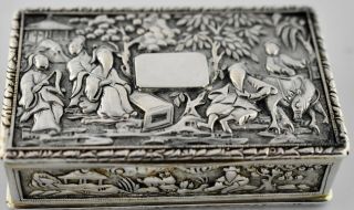RARE Chinese Export Silver FIGURAL scenes SNUFF BOX.  Wongshing of canton c.  1840 8