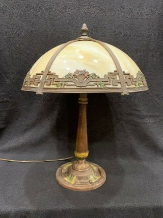 Antique Arts And Crafts/art Nouvea Daisies Design Rainaud Signe Slag Glass Lamp