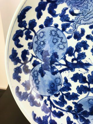Huge Kangxi Chinese Antique Porcelain Blue And White Plate With Fruits 18th C. 4