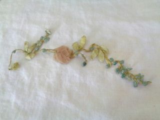 Gorgeous Victorian French 10 " Long Silk Ribbonwork Rose Flowers Buds Vines