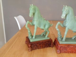 Pair Vintage Jade Like Horses on Stand 2