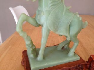 Pair Vintage Jade Like Horses on Stand 4