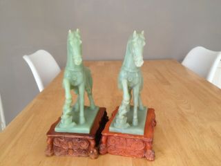 Pair Vintage Jade Like Horses on Stand 5