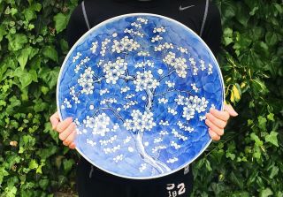Huge 41cm Chinese Antique Porcelain Blue And White Prunes Plate 19th Century 2
