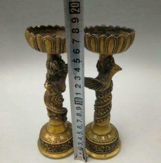 A pair Old China brass dragon and phoenix candlestick 5